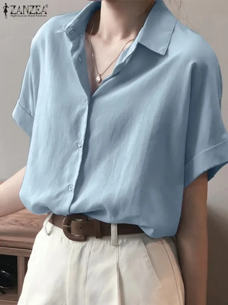 2023 Summer Oversized Shirts Women Shirt ZANZEA Fashion Loose Solid Tops Short Sleeved Blouse Casual Solid Buttons Down Blusas