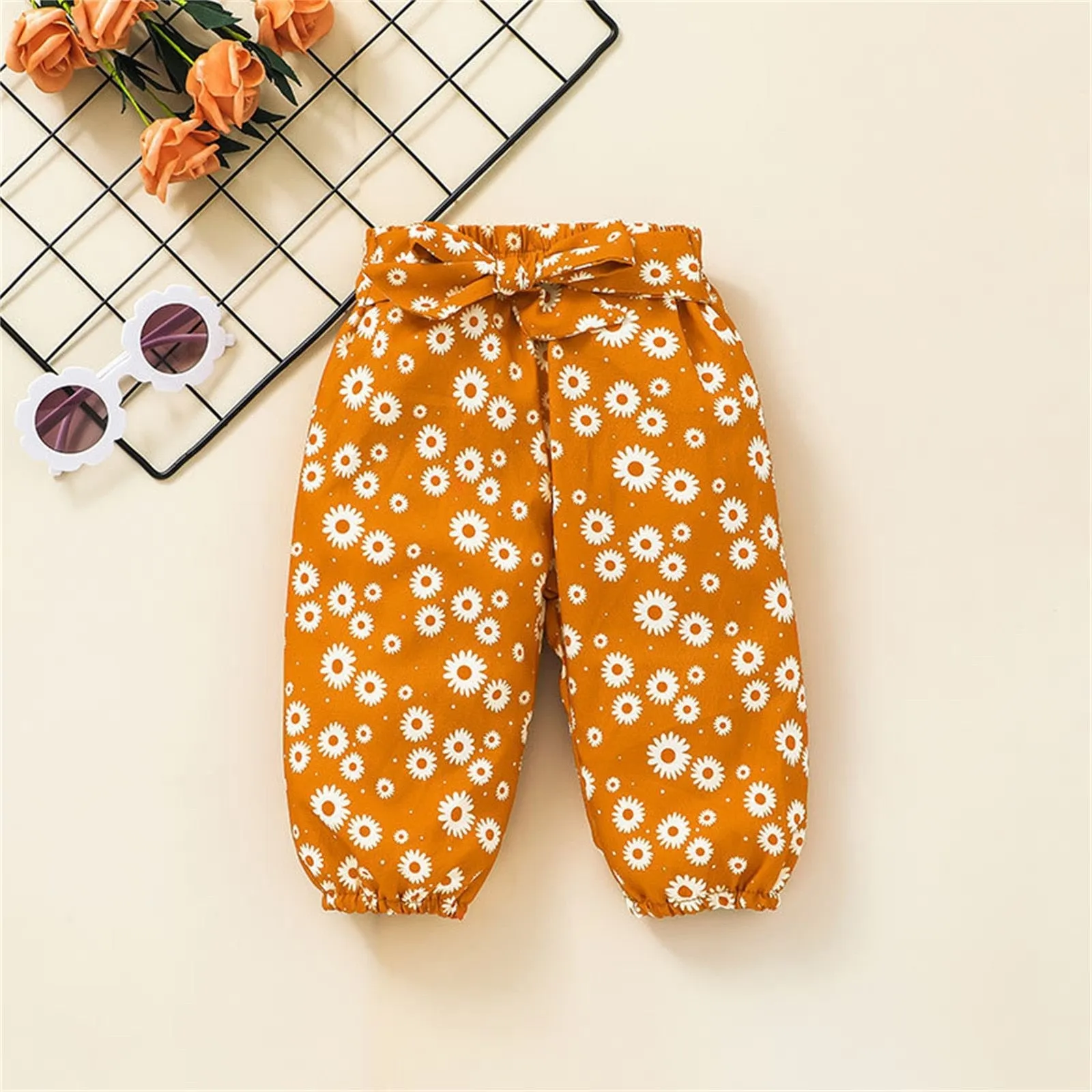 3PCS Newborn Infant girl Fall/Winter Romper Tops  Floral Pants Bowknot Headband Outfits