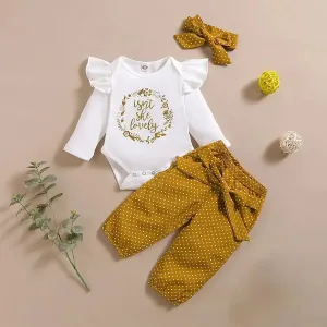 3PCS Set Newborn Baby Girls Clothing Set Tracksuit Romper Jumpsuit Tops Dot Print Pants Headband Outfits Clothes Set Summer Fall