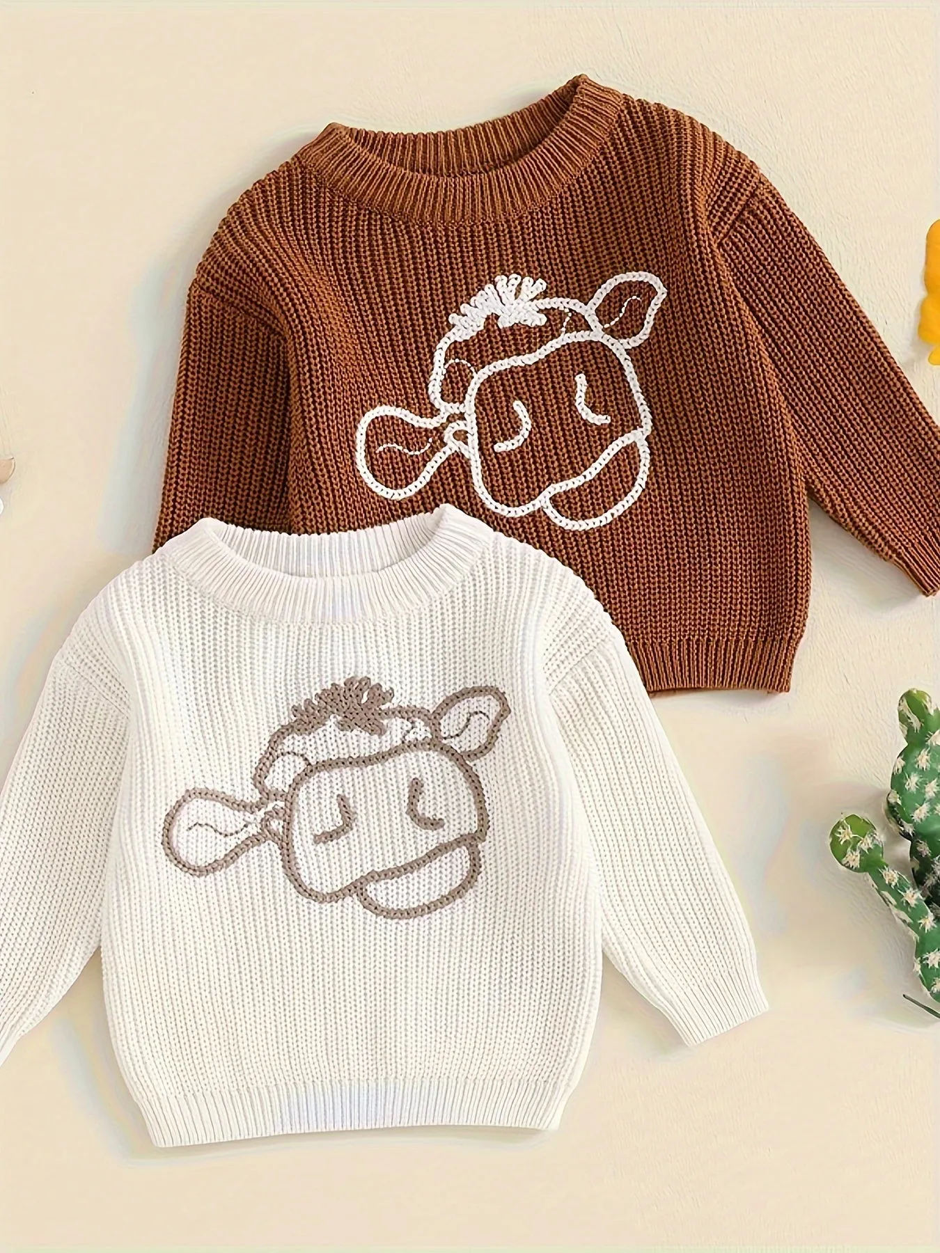 Adorable Knit Sweater Set - Soft, Long Sleeve, Cow Embroidery, Fall Pullover for 0-3 Years Lovely Baby Girls and Boys - Cute Infant Tops for Autumn and Winter Seasons