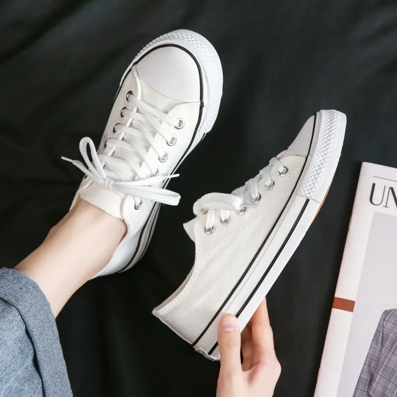 Amozae-  Low-cut Canvas Shoes for Women 2024 Autumn New Fashion Vulcanized Shoes female Flats Casual Sneakers Lace-Up Little White Shoes