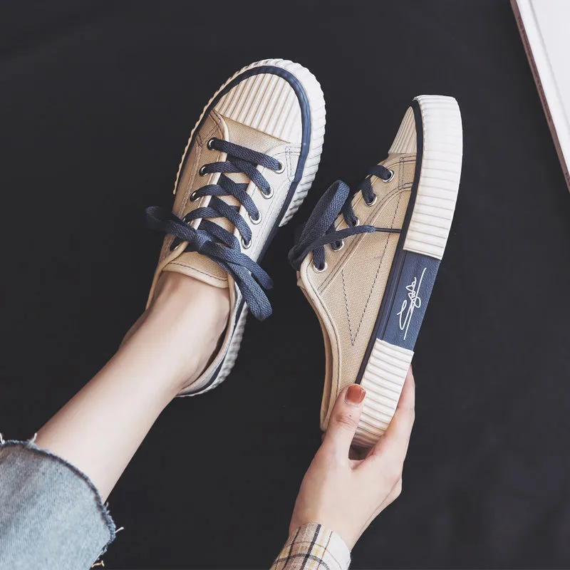 Amozae-  Low-cut Canvas Shoes for Women 2024 Autumn New Fashion Vulcanized Shoes female Flats Casual Sneakers Lace-Up Little White Shoes