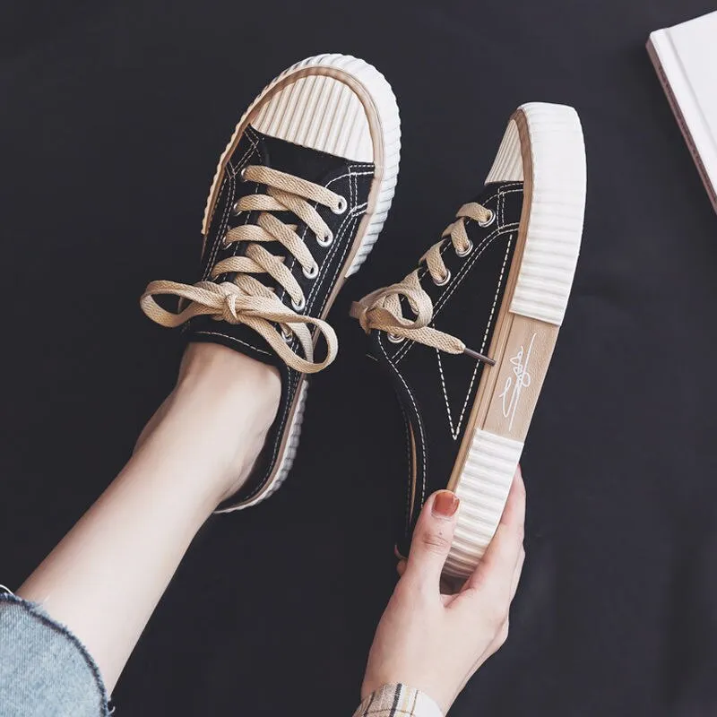 Amozae-  Low-cut Canvas Shoes for Women 2024 Autumn New Fashion Vulcanized Shoes female Flats Casual Sneakers Lace-Up Little White Shoes