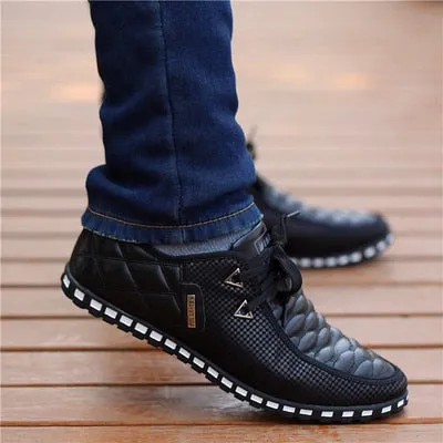 Amozae- Men PU Leather Shoes Men's Casual Shoes Breathable Light Weight White Sneakers Driving Shoes Pointed Toe Business Men Shoes