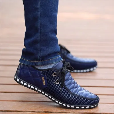 Amozae- Men PU Leather Shoes Men's Casual Shoes Breathable Light Weight White Sneakers Driving Shoes Pointed Toe Business Men Shoes