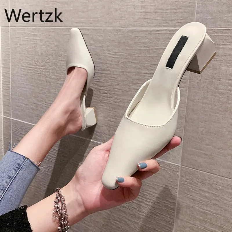 Amozae-Women Sandals INS Fashion Low Heels Mules Shoes Slip-On Elegant Causal Summer Female Mules Slippers