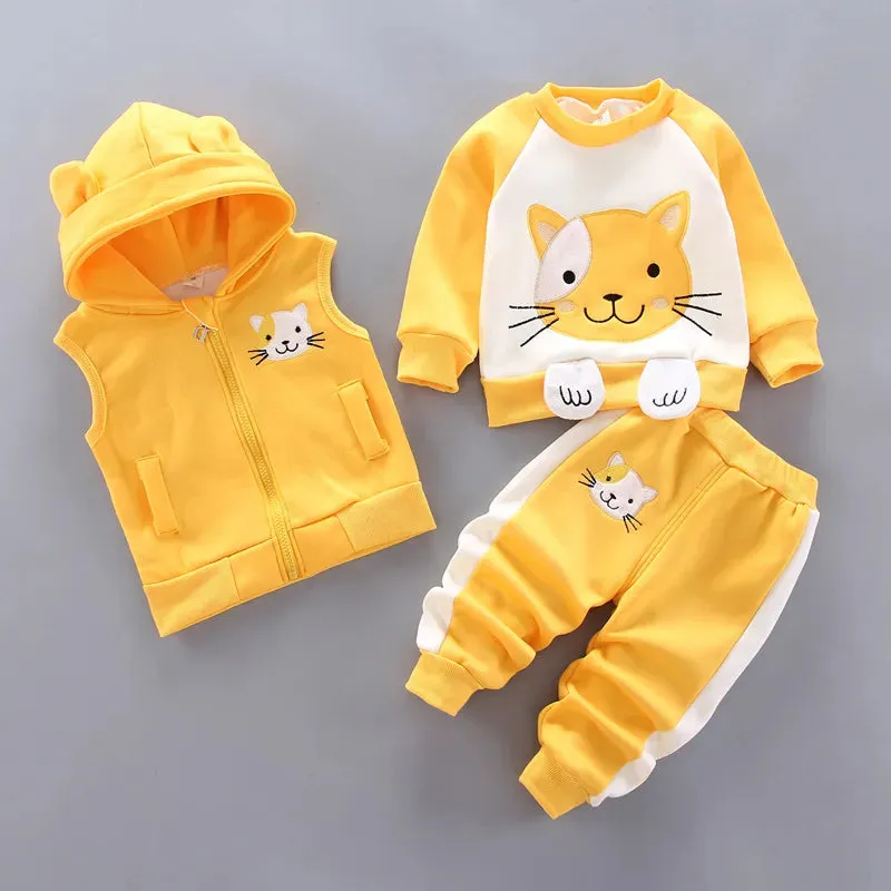 Baby Boys And Girls Clothing Set Tricken Fleece Children Hooded Outerwear Tops Pants 3PCS Outfits Kids Toddler Warm Costume Suit