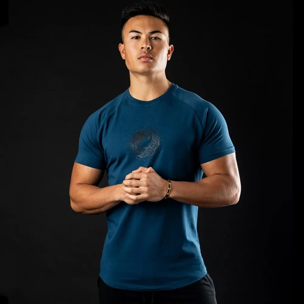 Casual Print T-shirt Men Cotton Fitness Workout Short Sleeve Shirt Male Gym Sport Skinny Tee Tops Summer Crossfit Brand Clothing