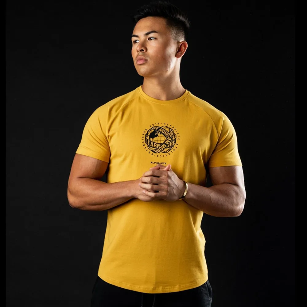 Casual Print T-shirt Men Cotton Fitness Workout Short Sleeve Shirt Male Gym Sport Skinny Tee Tops Summer Crossfit Brand Clothing