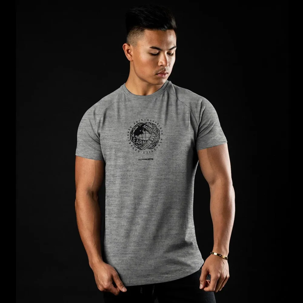 Casual Print T-shirt Men Cotton Fitness Workout Short Sleeve Shirt Male Gym Sport Skinny Tee Tops Summer Crossfit Brand Clothing