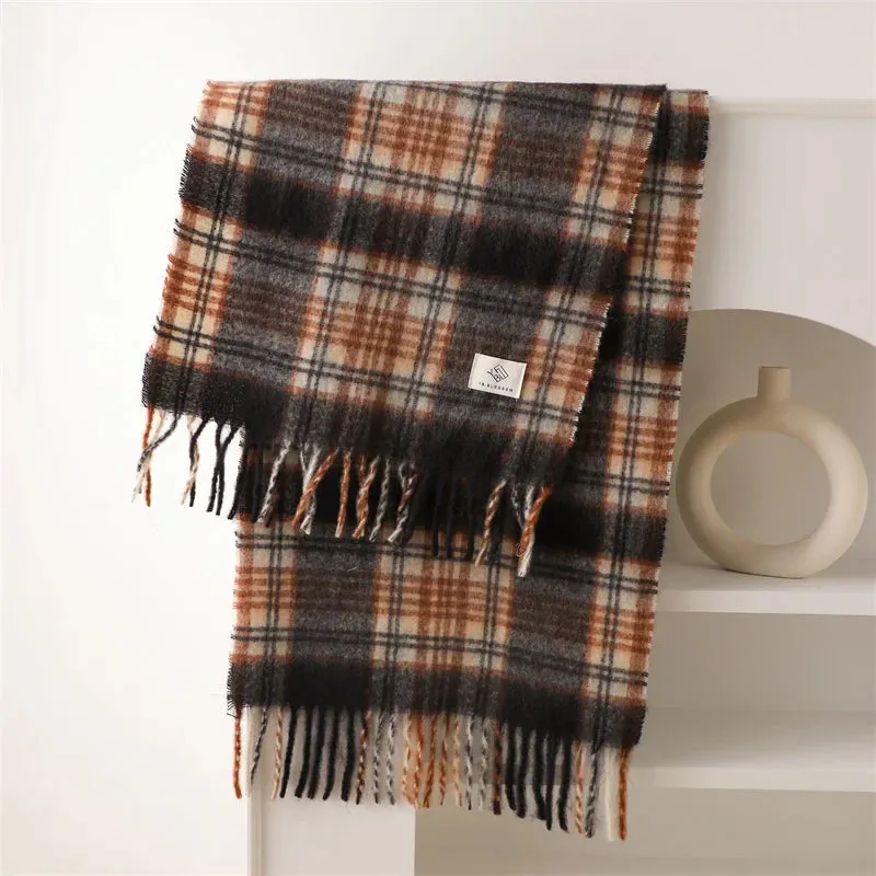 Color Blocked Grid Cashmere Pashmina Wrap Scarf