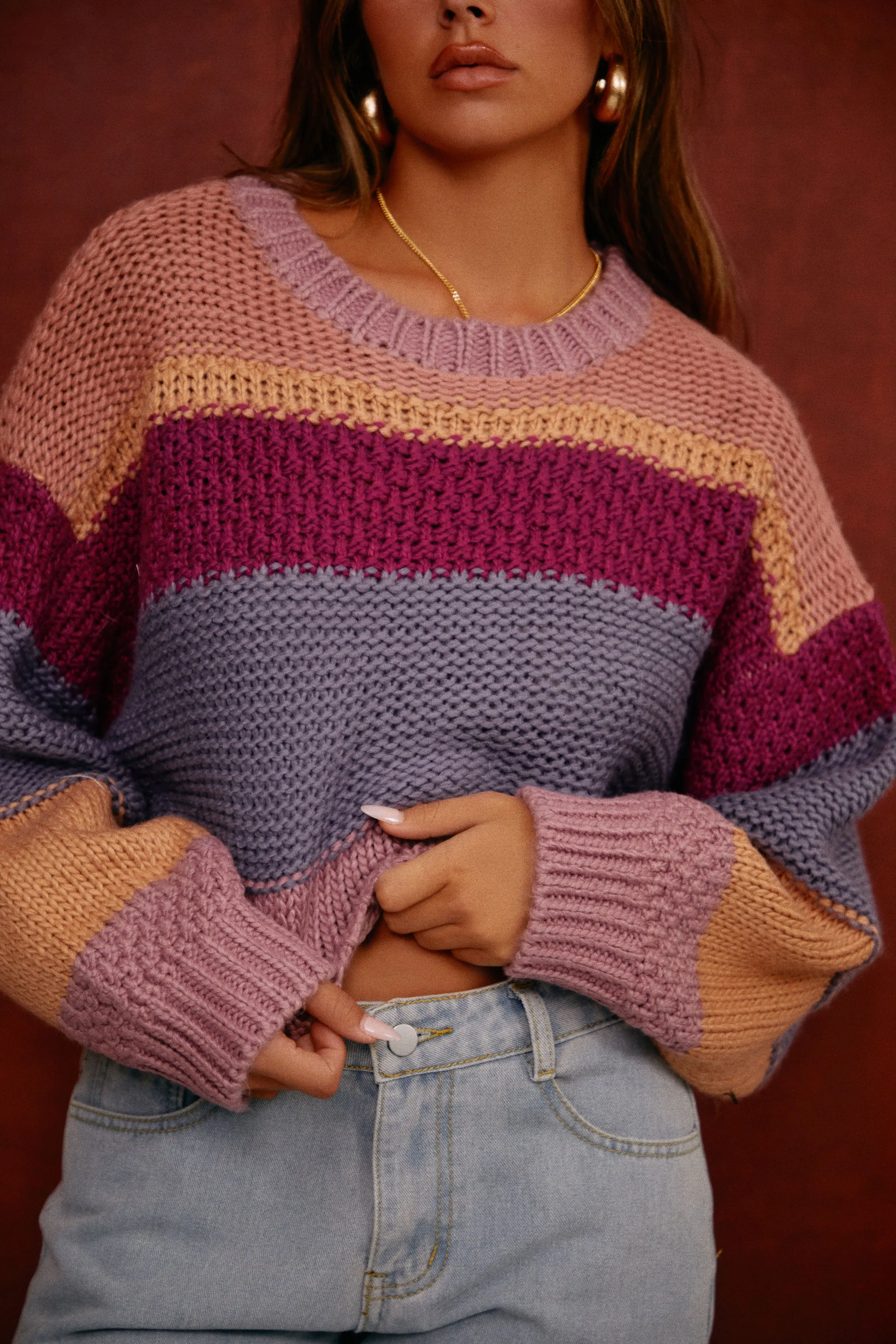 Cozy Season Long Sleeve Cropped Sweater - Multi