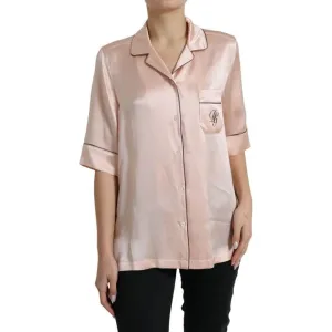 Dolce & Gabbana Pink Silk Long Sleeves Logo Pajama Blouse Top