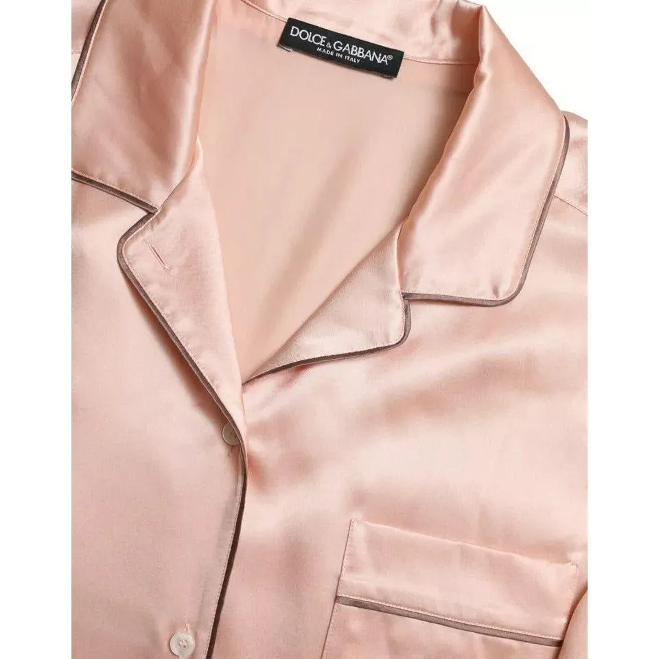 Dolce & Gabbana Pink Silk Long Sleeves Logo Pajama Blouse Top