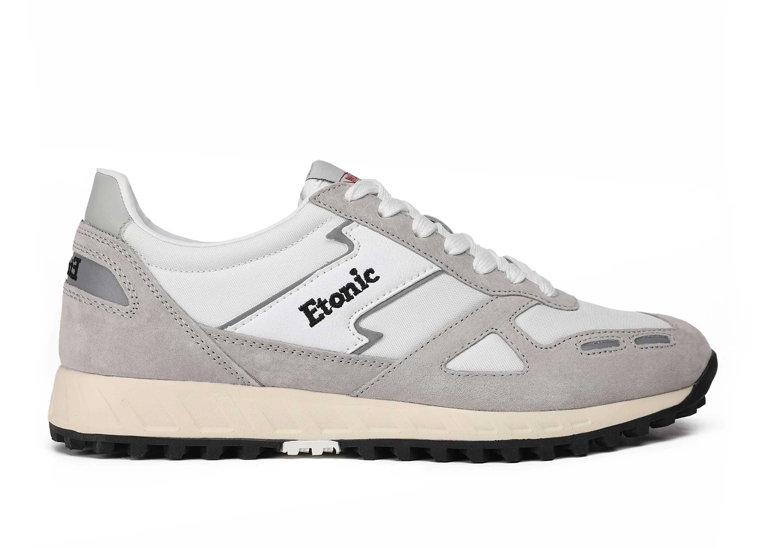 Etonic PR538 runners in grey suede, white nylon and black details.