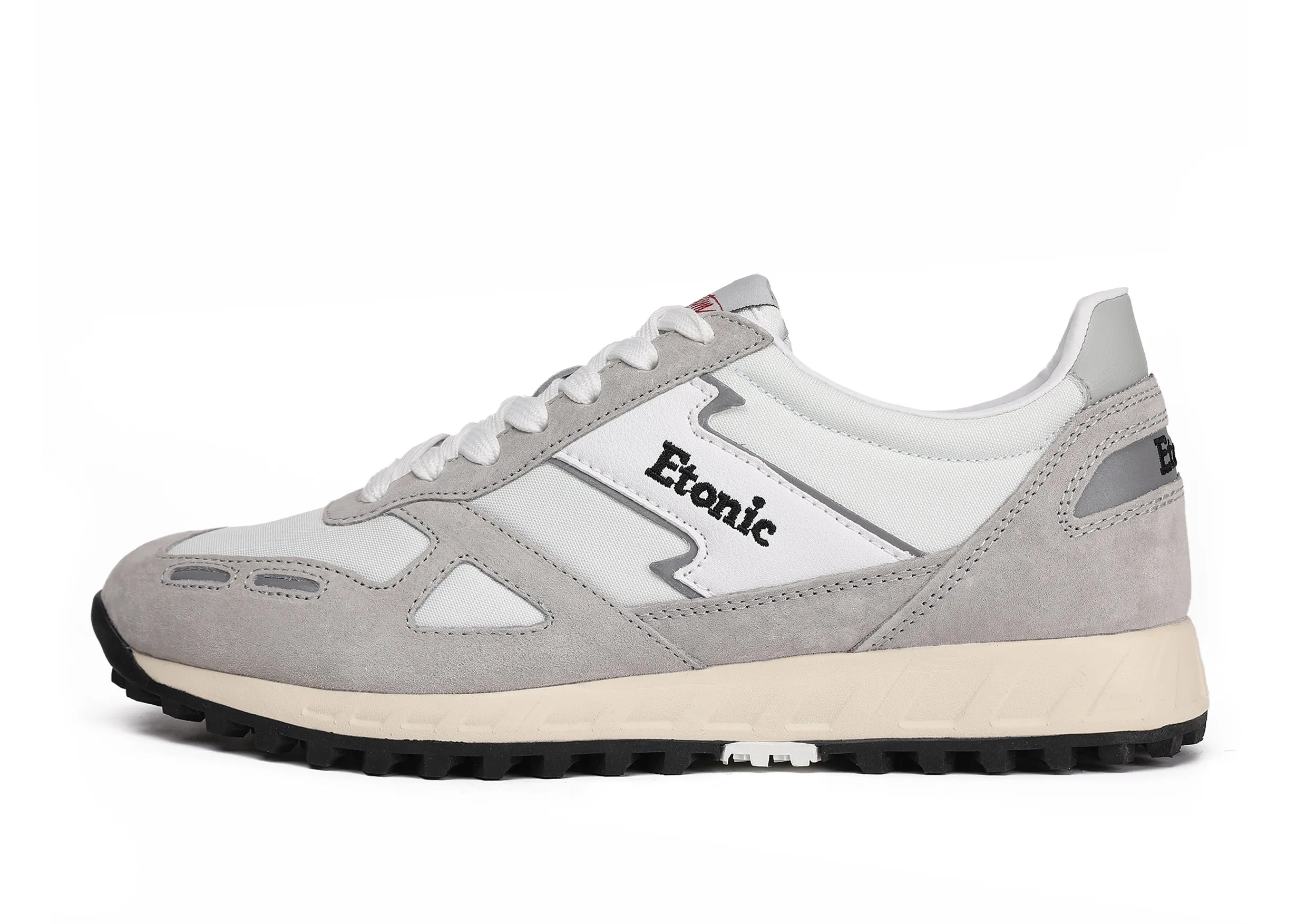 Etonic PR538 runners in grey suede, white nylon and black details.