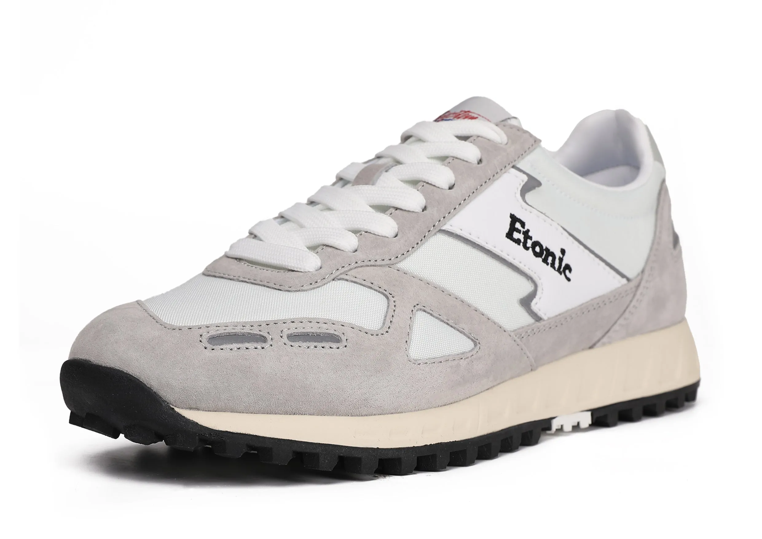 Etonic PR538 runners in grey suede, white nylon and black details.