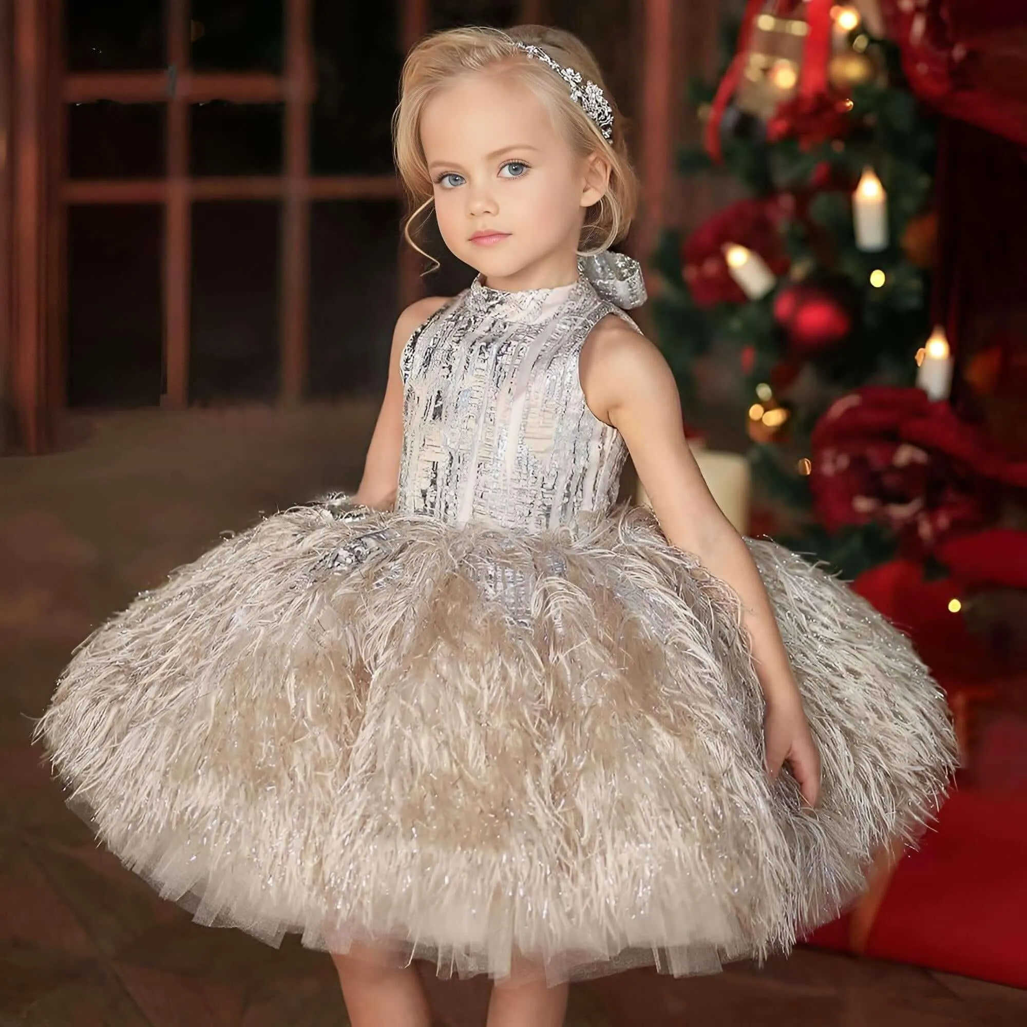 Feather Flower Girl Dress