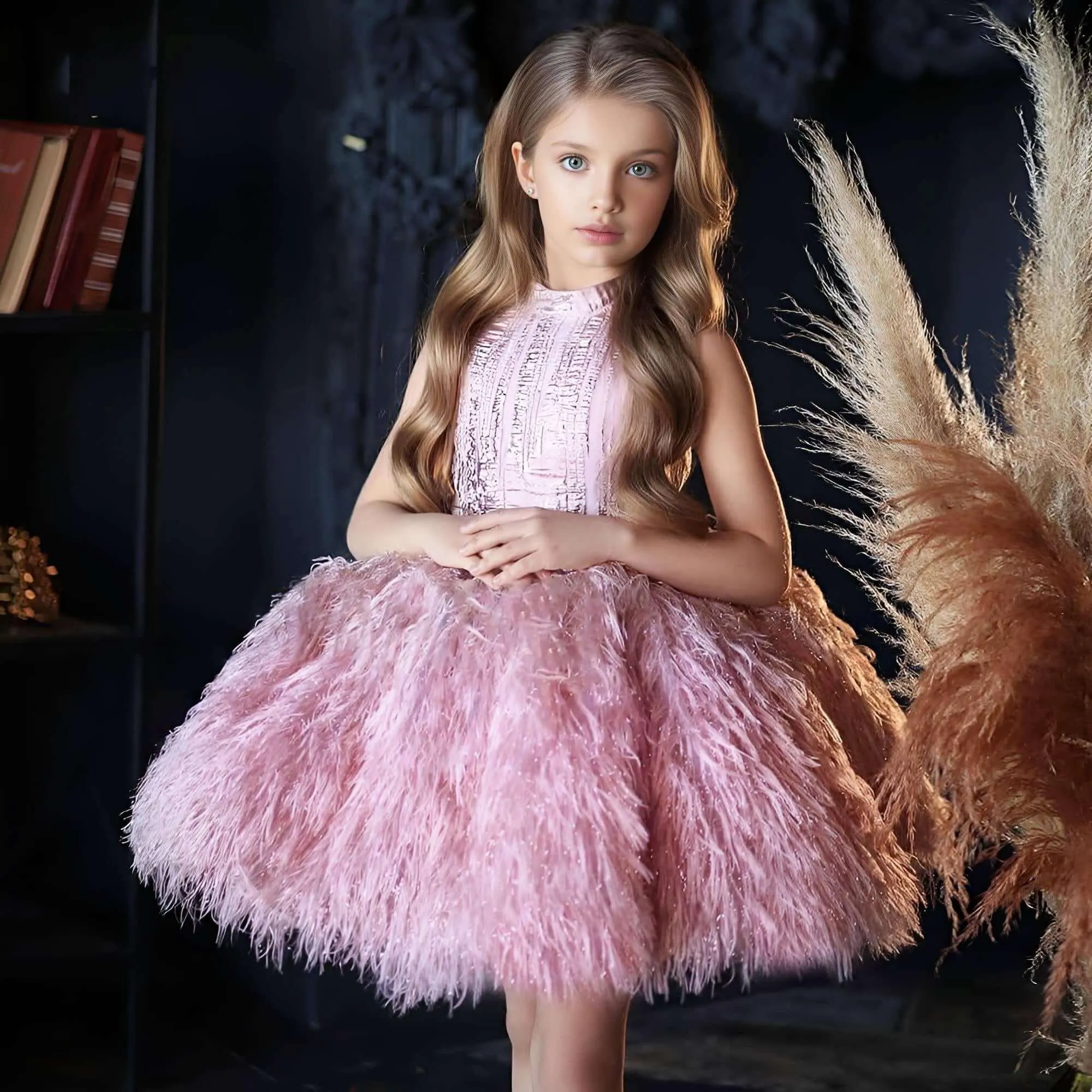 Feather Flower Girl Dress