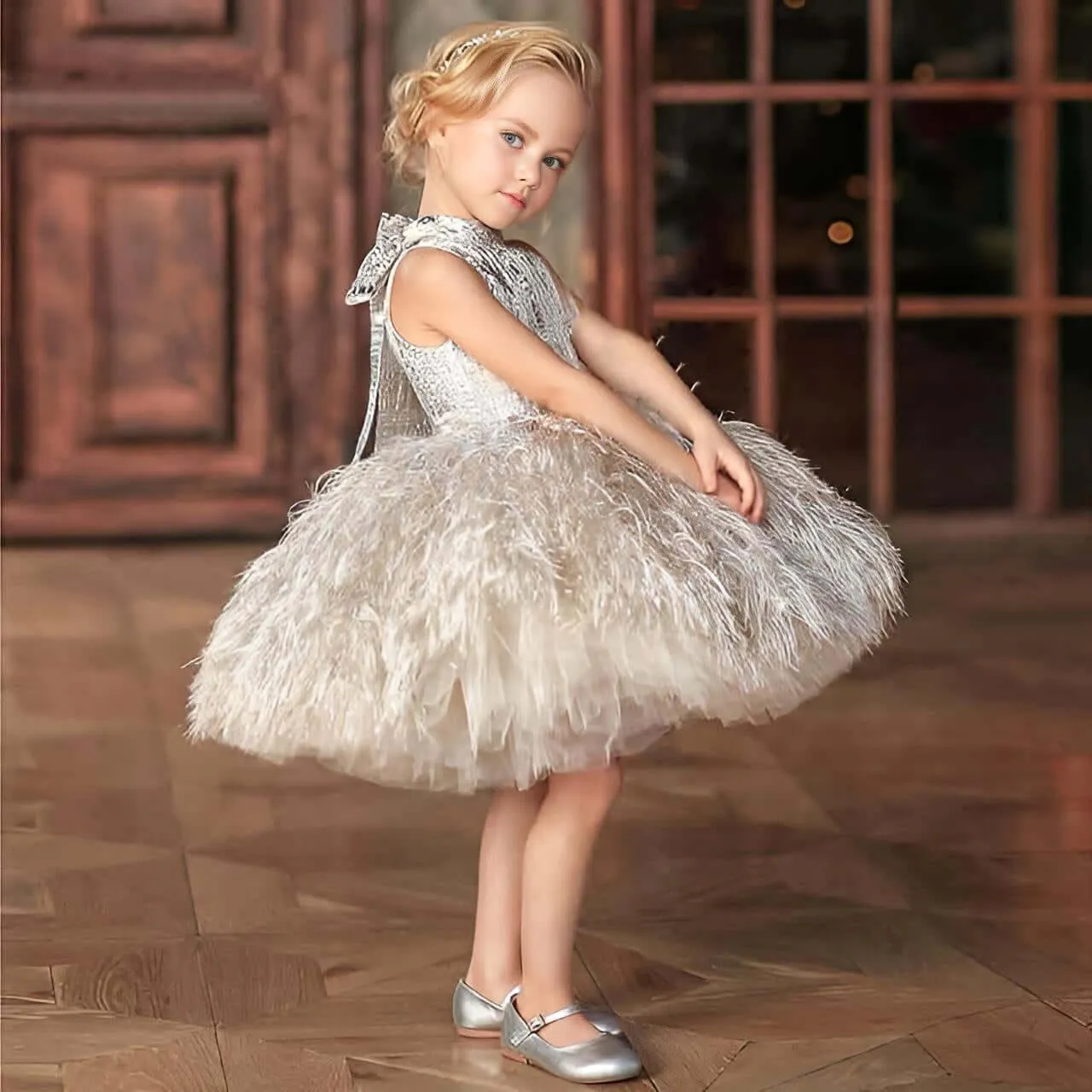 Feather Flower Girl Dress