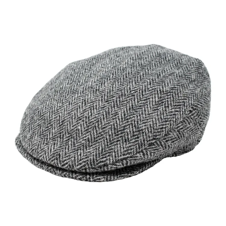 Hanna Donegal Tweed Touring Cap - Black Herringbone