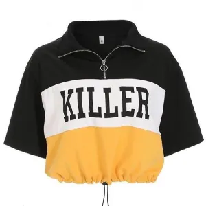 Killer Print Drawstring Summer Crop Top Tees