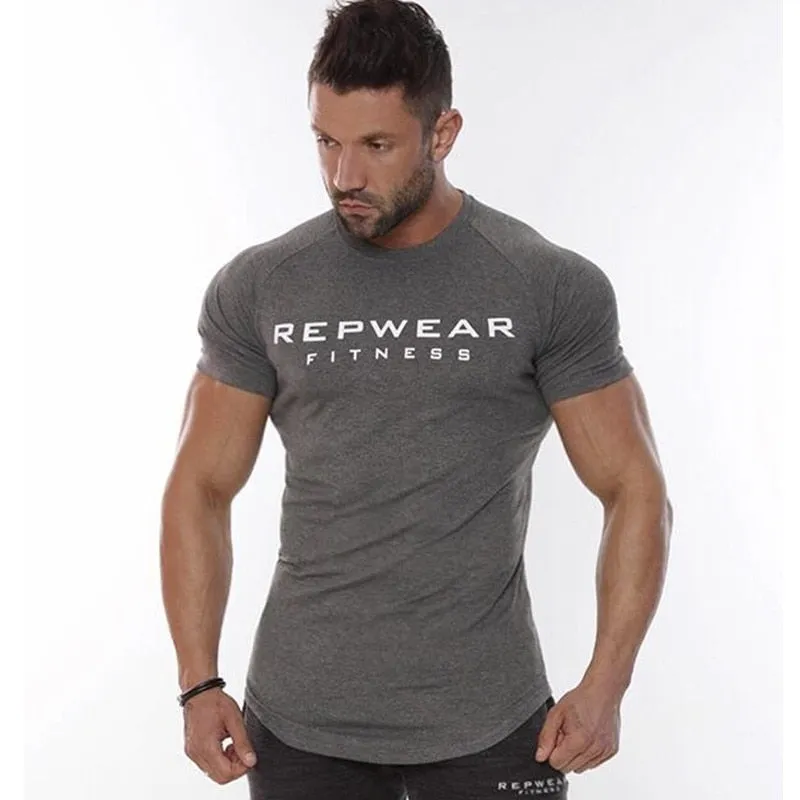 Men Cotton Short Sleeve T-shirt Summer Gym Fitness Bodybuilding Skinny Shirt Male Black Print Tees Tops Casual Fashion Clothing