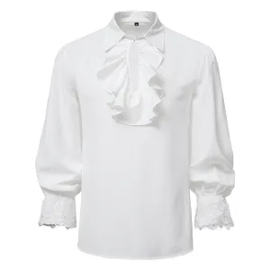 Men Ruffles Embroidery Turnover Collar Long Sleeves Shirt