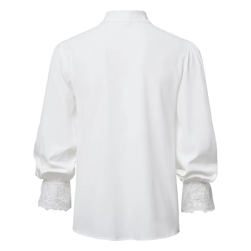 Men Ruffles Embroidery Turnover Collar Long Sleeves Shirt