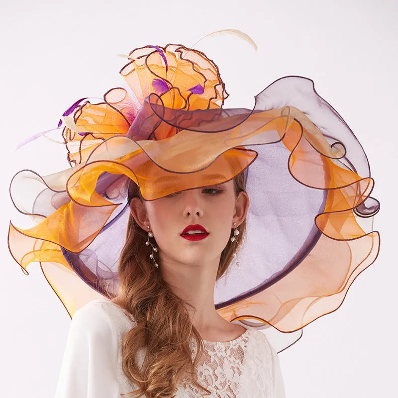 Organza Kentucky Derby Hats For Women Wedding Bride Wide Brim Hats