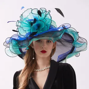 Organza Kentucky Derby Hats For Women Wedding Bride Wide Brim Hats