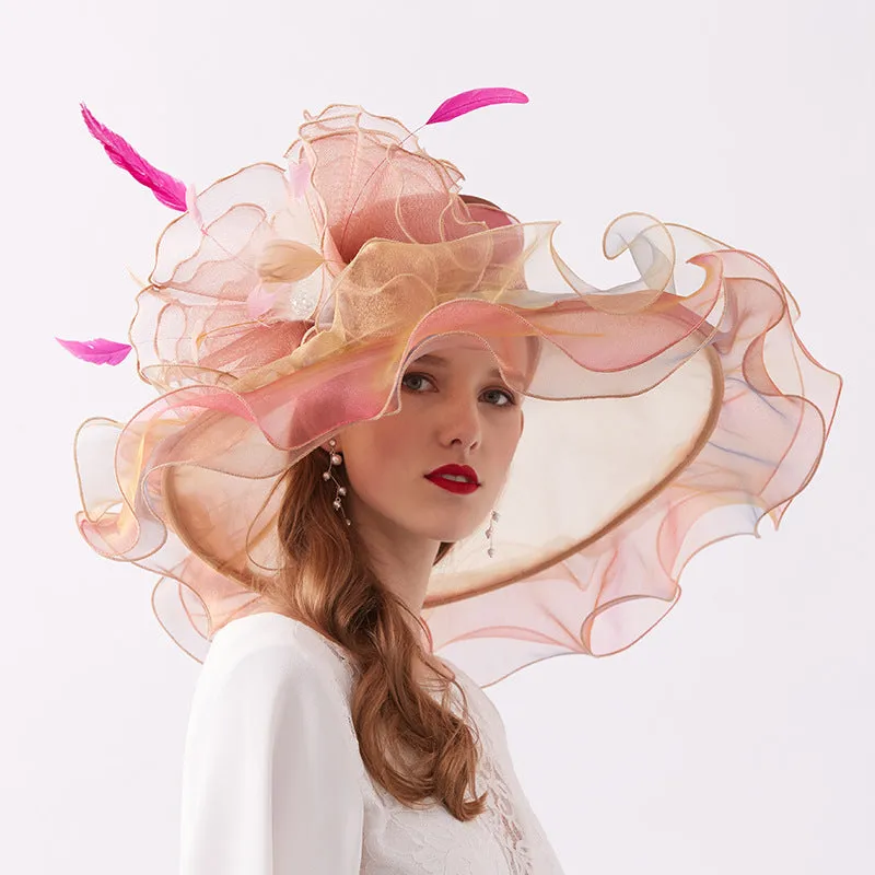 Organza Kentucky Derby Hats For Women Wedding Bride Wide Brim Hats