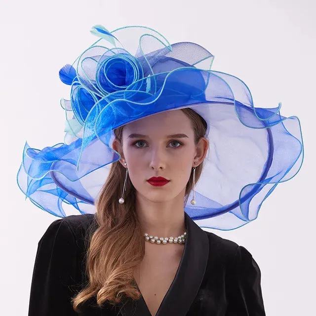 Organza Kentucky Derby Hats For Women Wedding Bride Wide Brim Hats