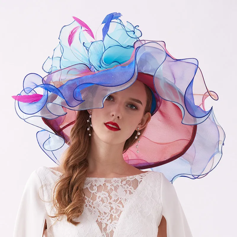 Organza Kentucky Derby Hats For Women Wedding Bride Wide Brim Hats