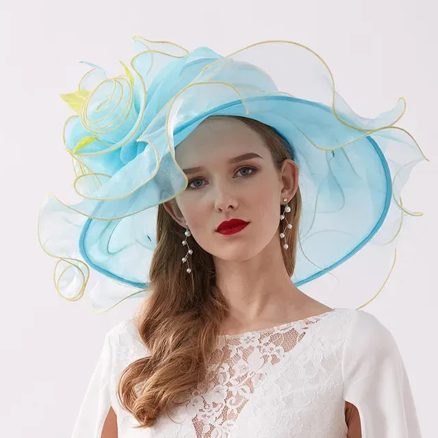 Organza Kentucky Derby Hats For Women Wedding Bride Wide Brim Hats