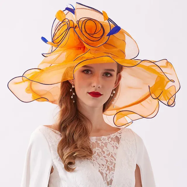 Organza Kentucky Derby Hats For Women Wedding Bride Wide Brim Hats