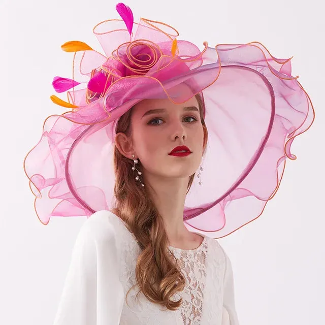 Organza Kentucky Derby Hats For Women Wedding Bride Wide Brim Hats