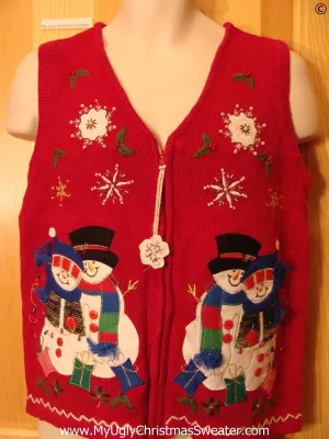 Red Snowman Couples Festive Christmas Sweater Vest