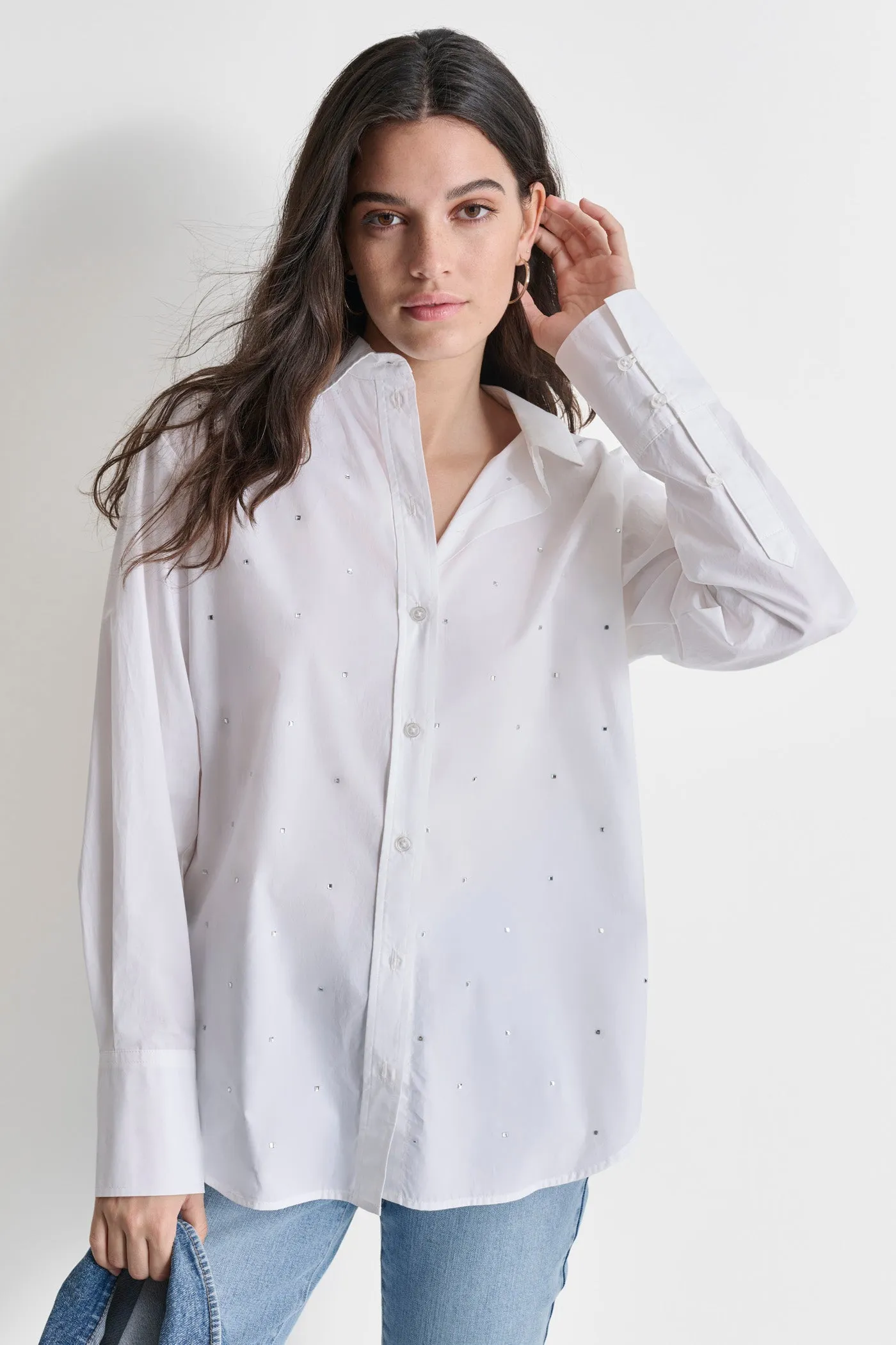 RHINESTONE BUTTON FRONT SHIRT