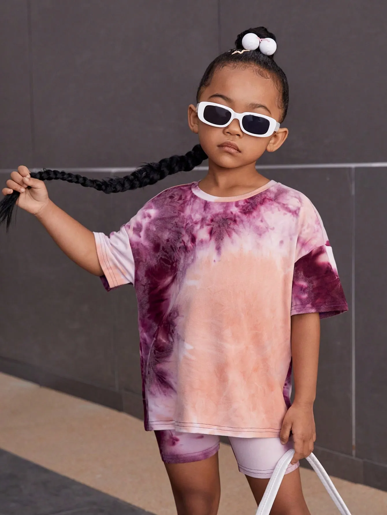 SHEIN Young Girl Tie Dye Drop Shoulder Tee & Biker Shorts