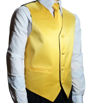 Solid Yellow Boys Tuxedo Vest and Necktie Set