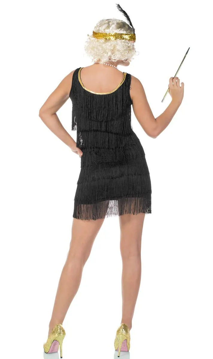 Swanky Womens Short Black 1920s Flapper Dress Costume