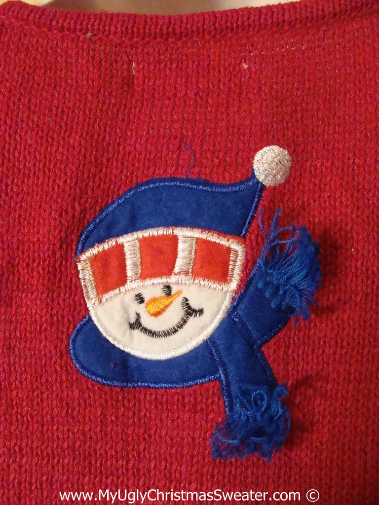 Tacky Cheesy Holiday Sweater Vest with Colorful Festive Snowman Friends and a Dangling Snowflake Zipper Pull  (f1182)