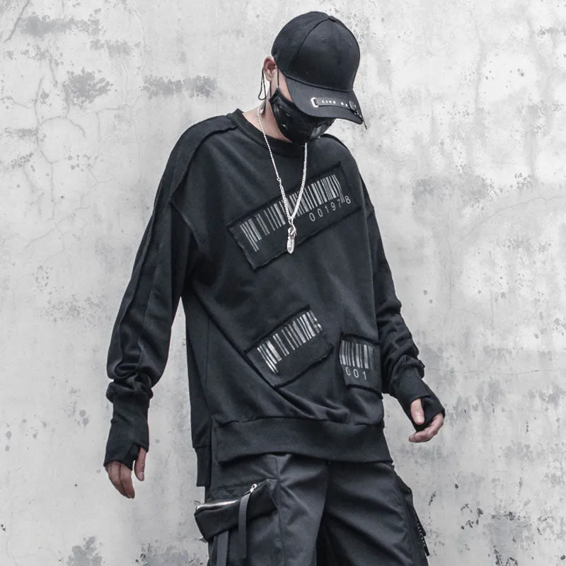 Tactical Sweatshirt Men Hip Hop Streetwear Fashion Harajuku Patchwork Printed O-Neck Pullover Tops WB447