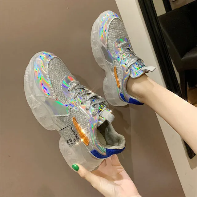 Transparent Sneakers Women Harajuku Ladies Platform Jelly Shoes Laser Casual Shoes Woman Shining Running Footwear