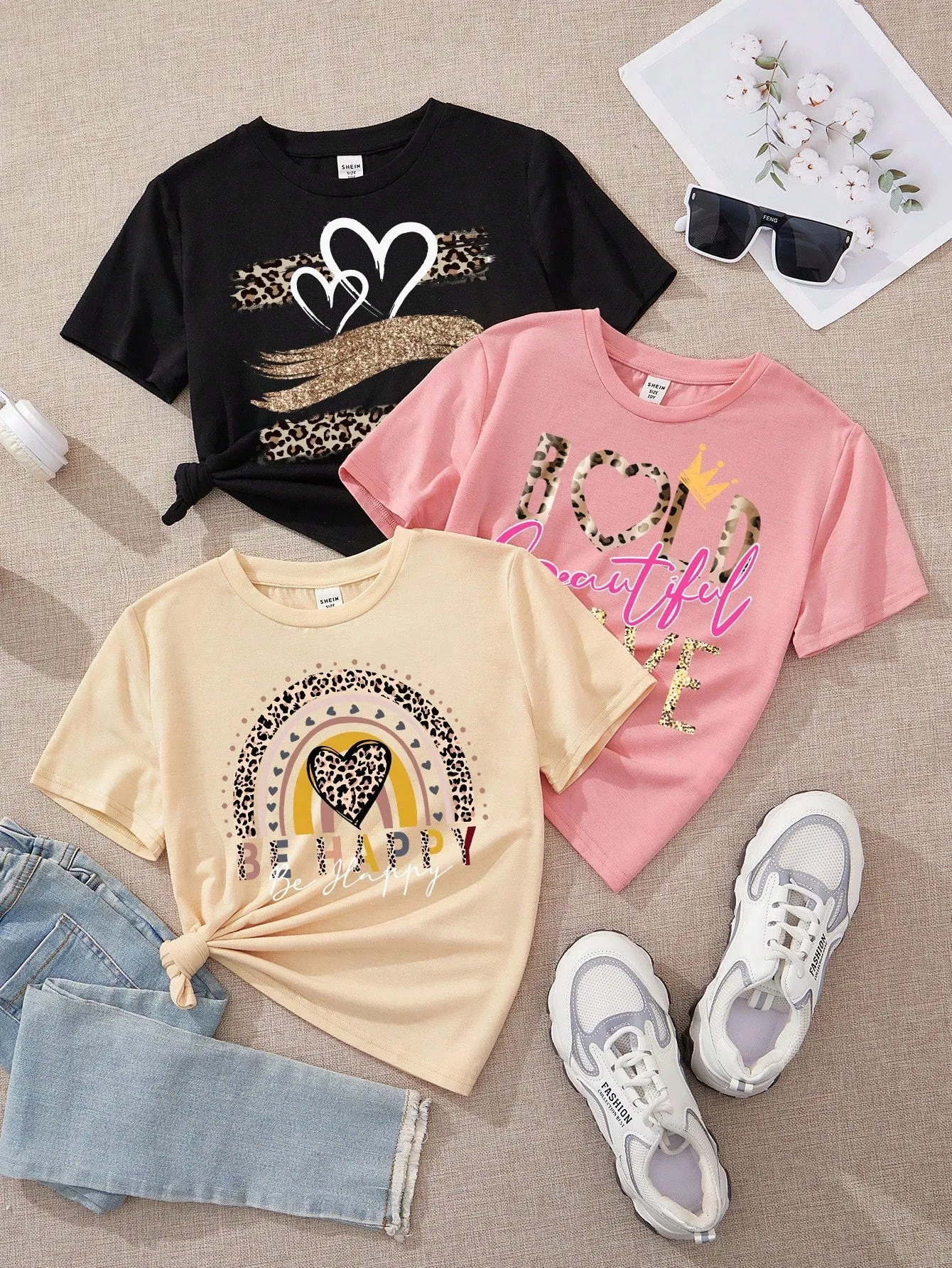 Tween Girl Casual Simple Cartoon Girl Artery Portrait Pattern Multicolor T-Shirts, Suitable For Summer