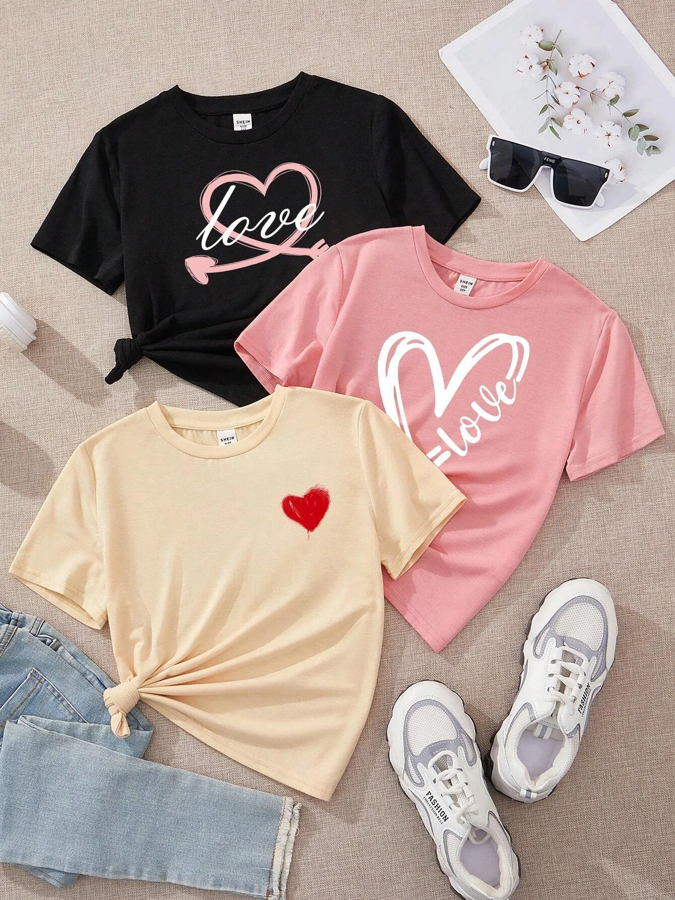 Tween Girl Casual Simple Cartoon Girl Artery Portrait Pattern Multicolor T-Shirts, Suitable For Summer