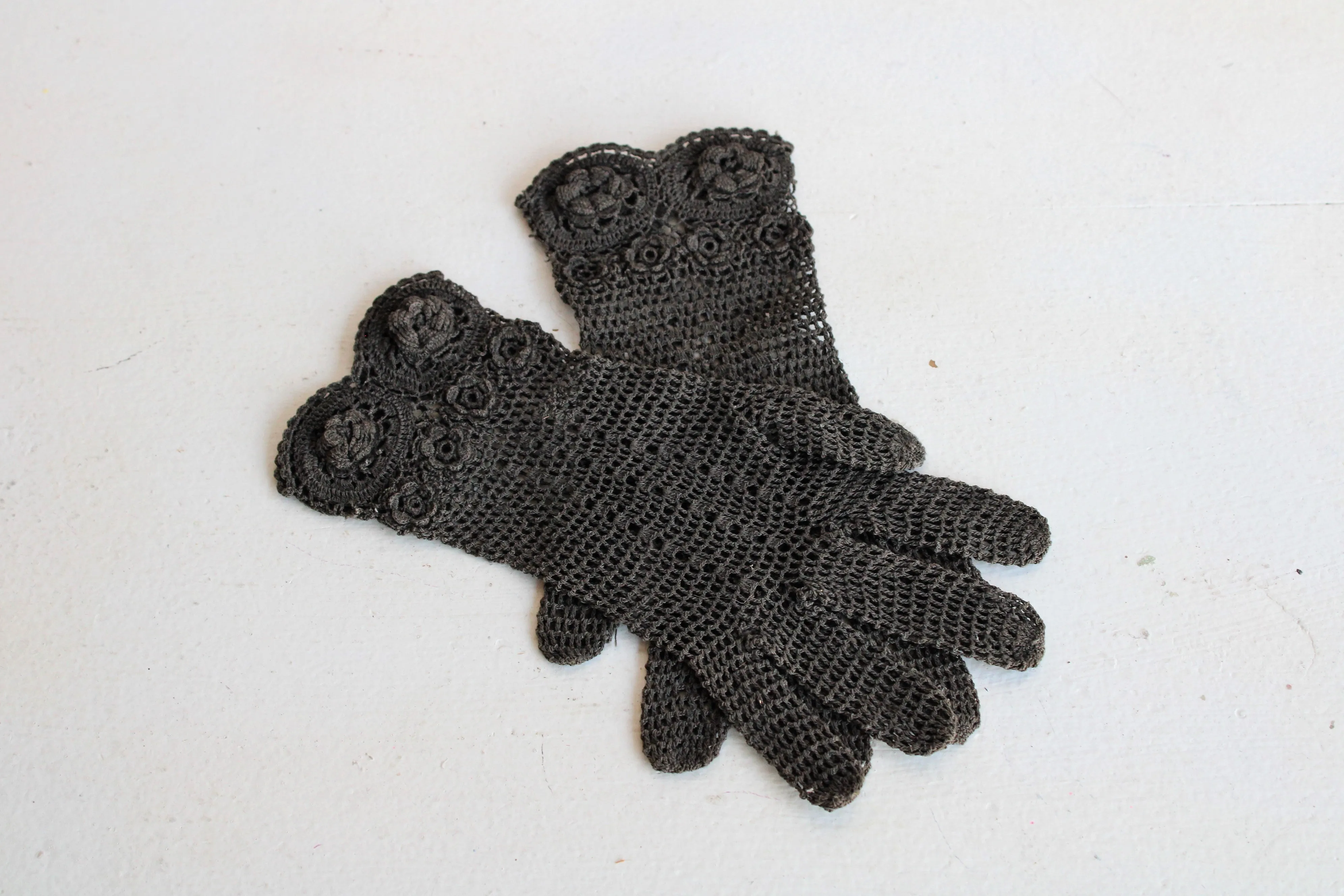 Victorian Black Crochet Gloves