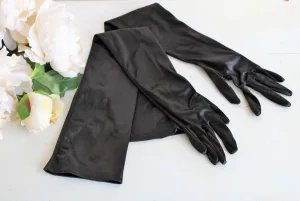 Vintage 1990s Shoulder Length Black Satin Gloves