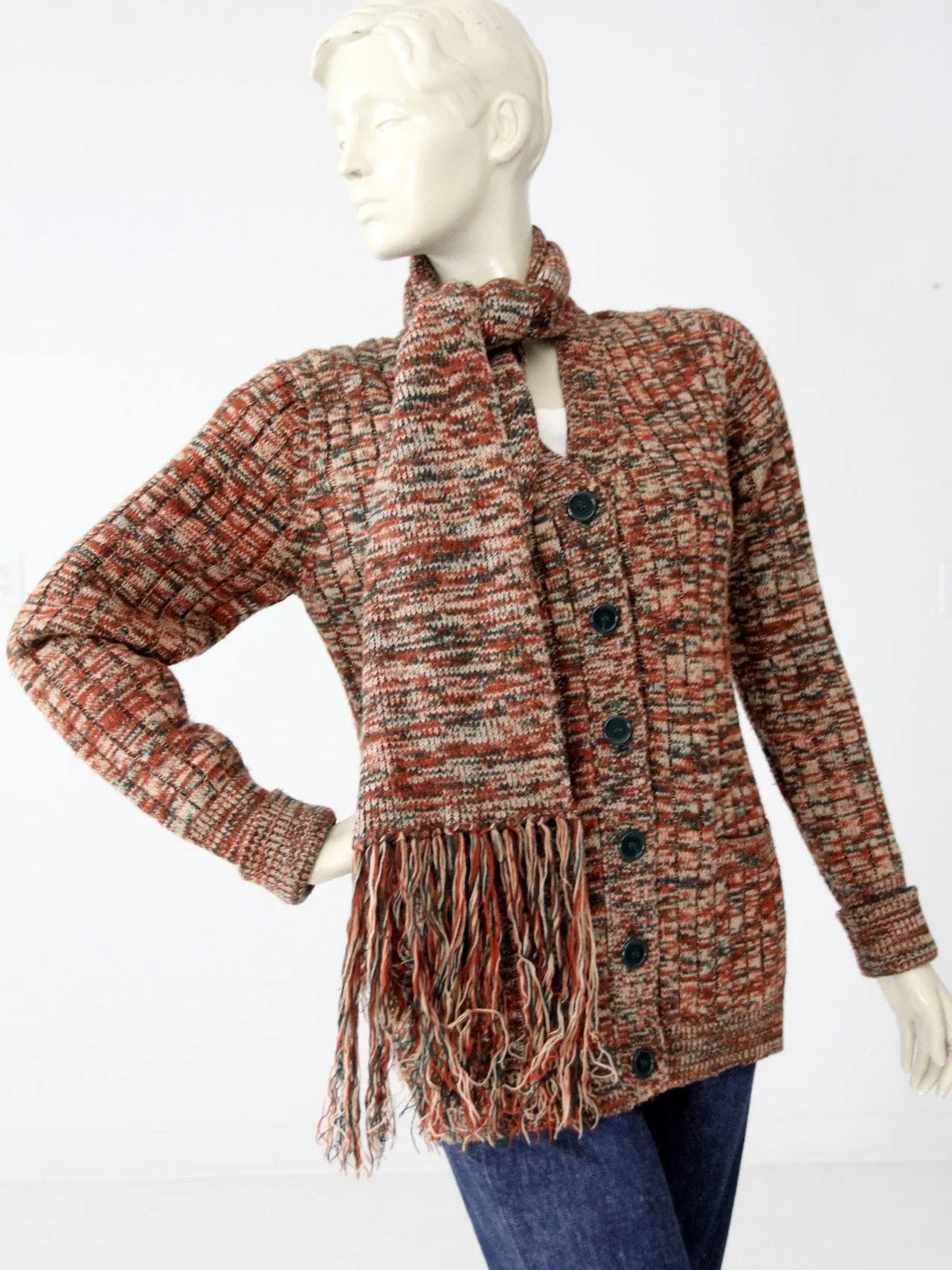 vintage 70s cardigan with attached scarf